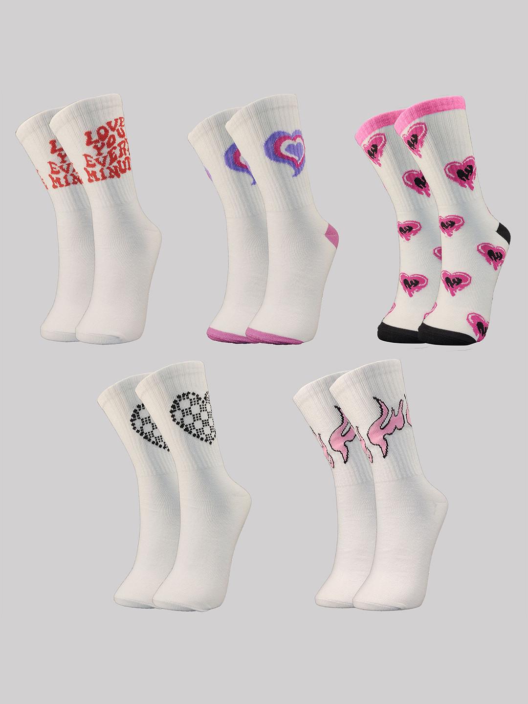 TRAZO Women Pack Of 5 Self-Design Calf-Length Socks