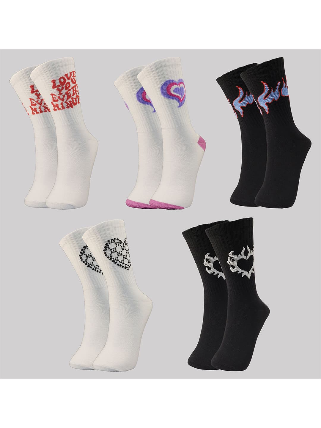 TRAZO Women Pack Of 5 Self Design Calf-Length Socks