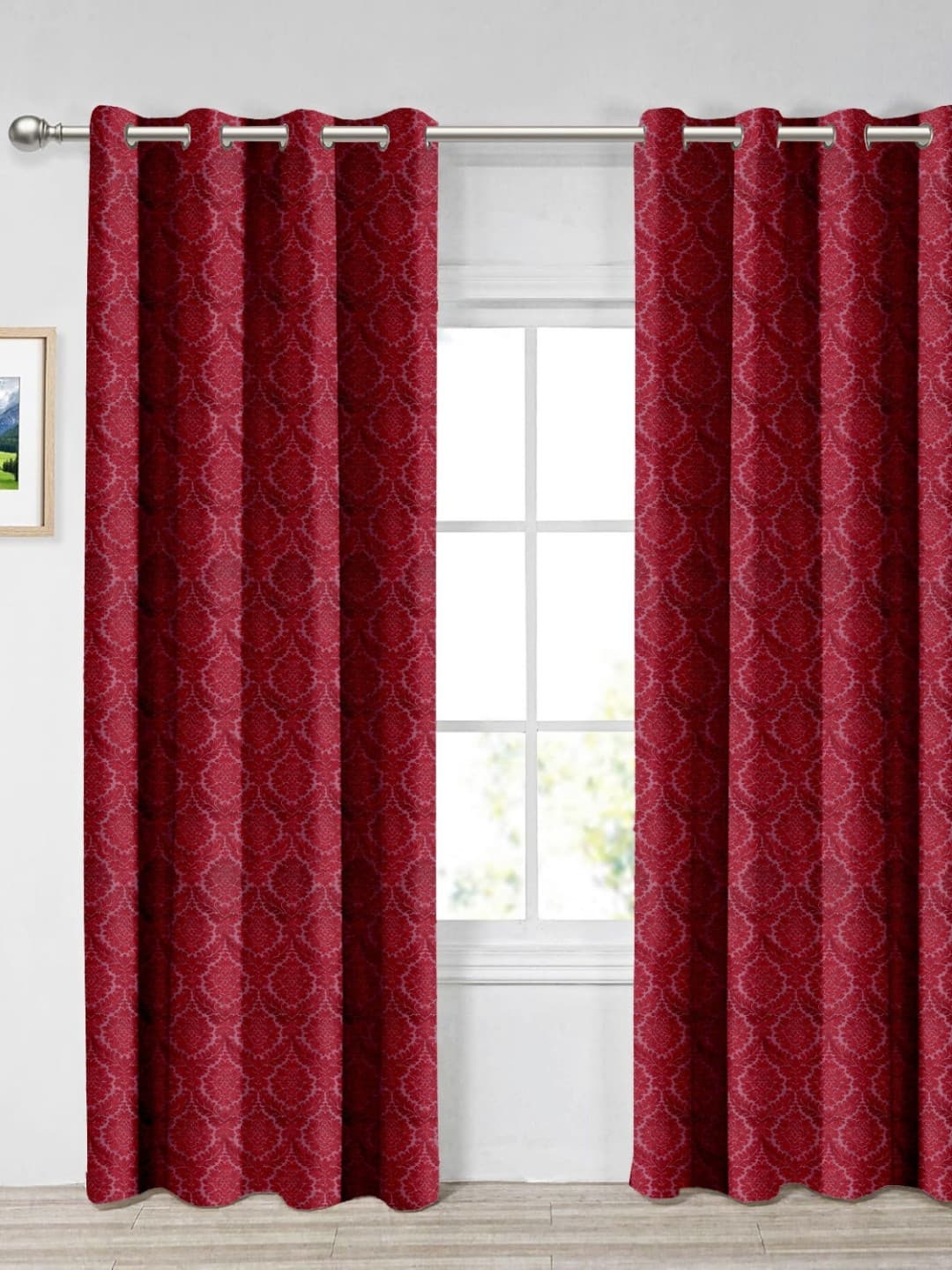 Aura Maroon Set of 2 Floral Door Curtain
