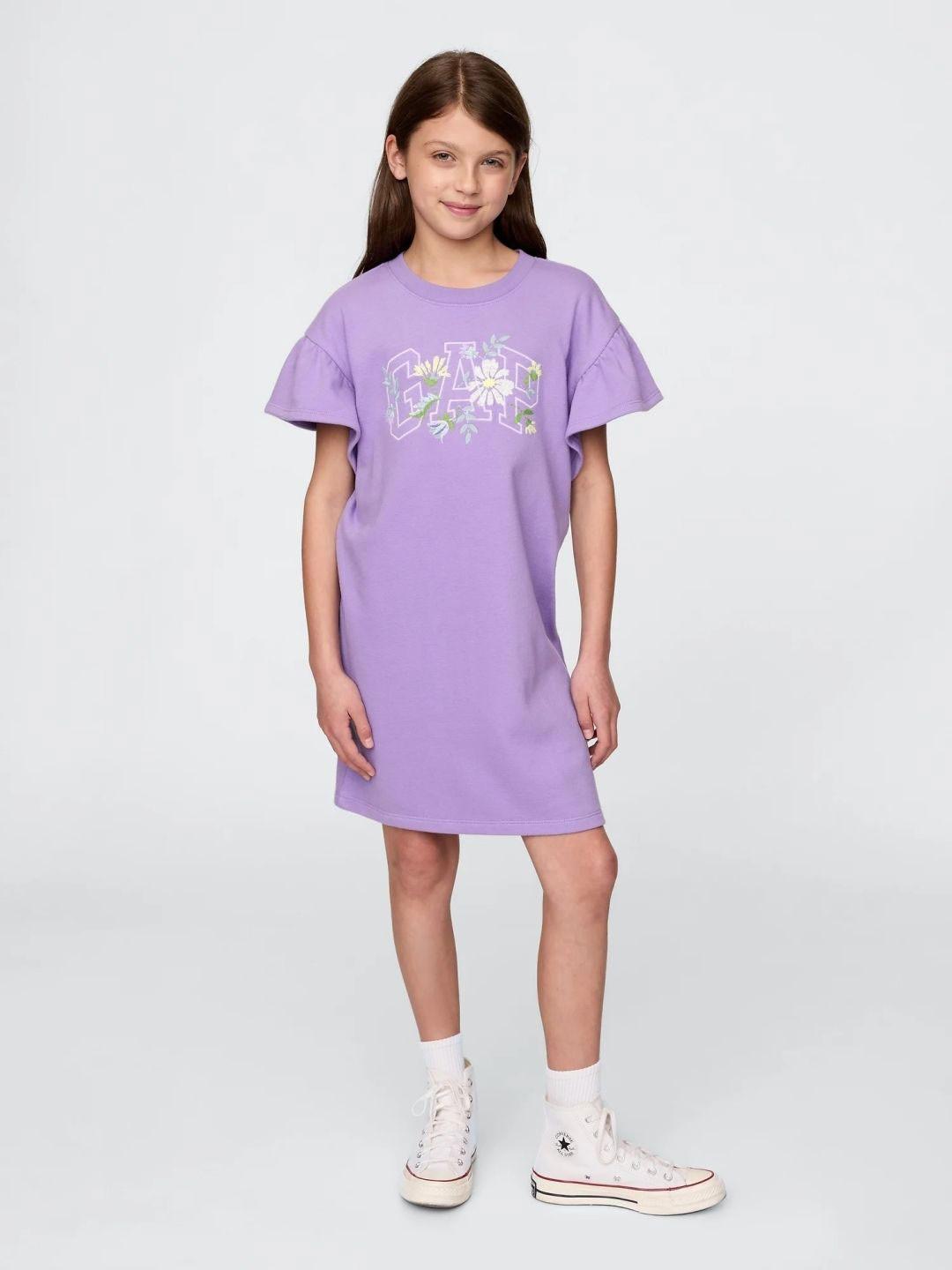 GAP Girls Floral Embroidered Round Neck T-Shirt Dress