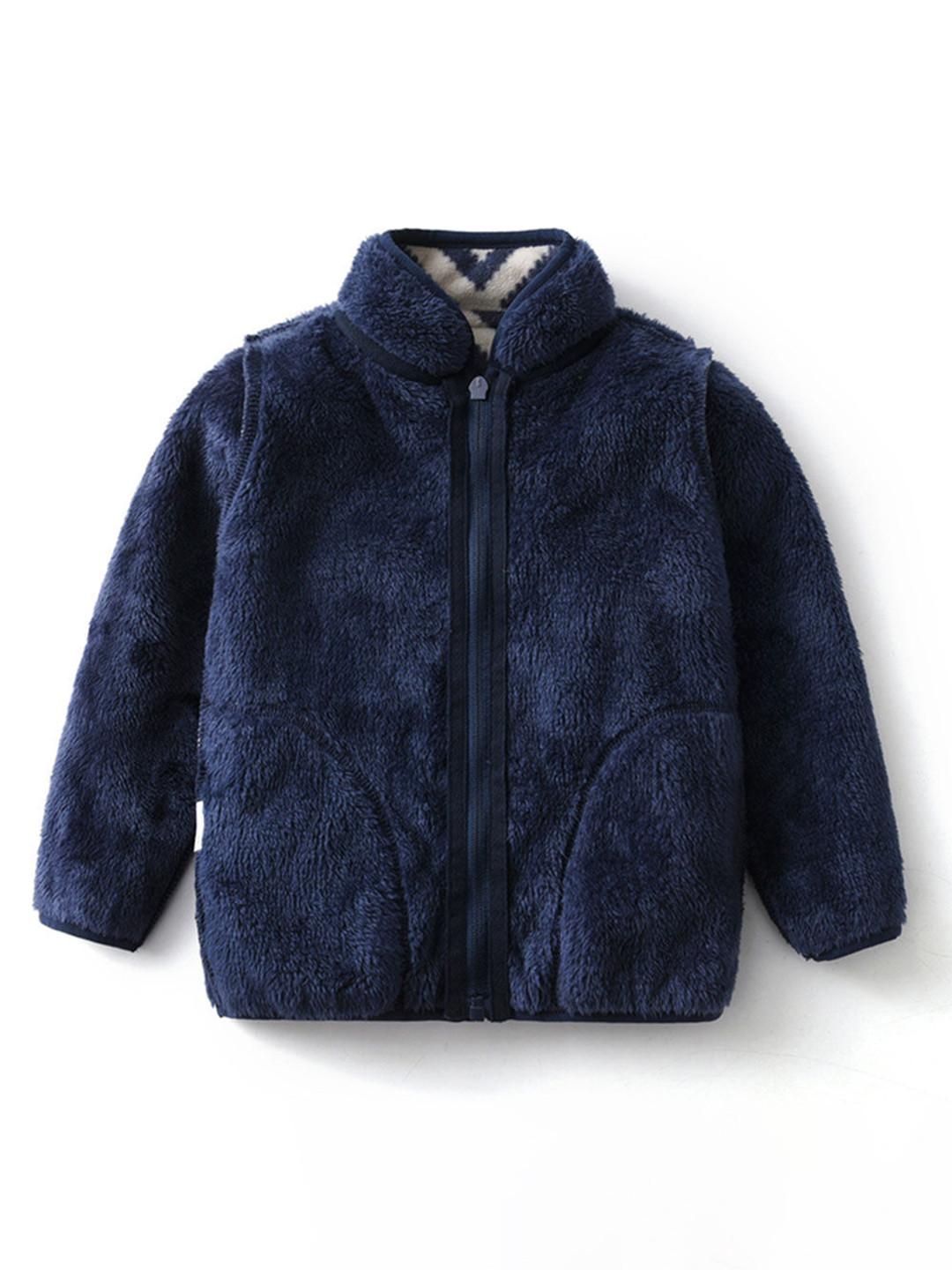 Hopscotch Boys Navy Blue Polyester Printed Jackets