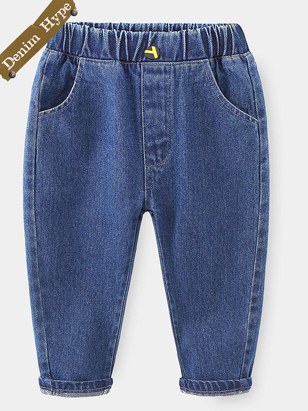 Hopscotch Boys Blue Cotton Relaxed Fit Mid-Rise Jeans