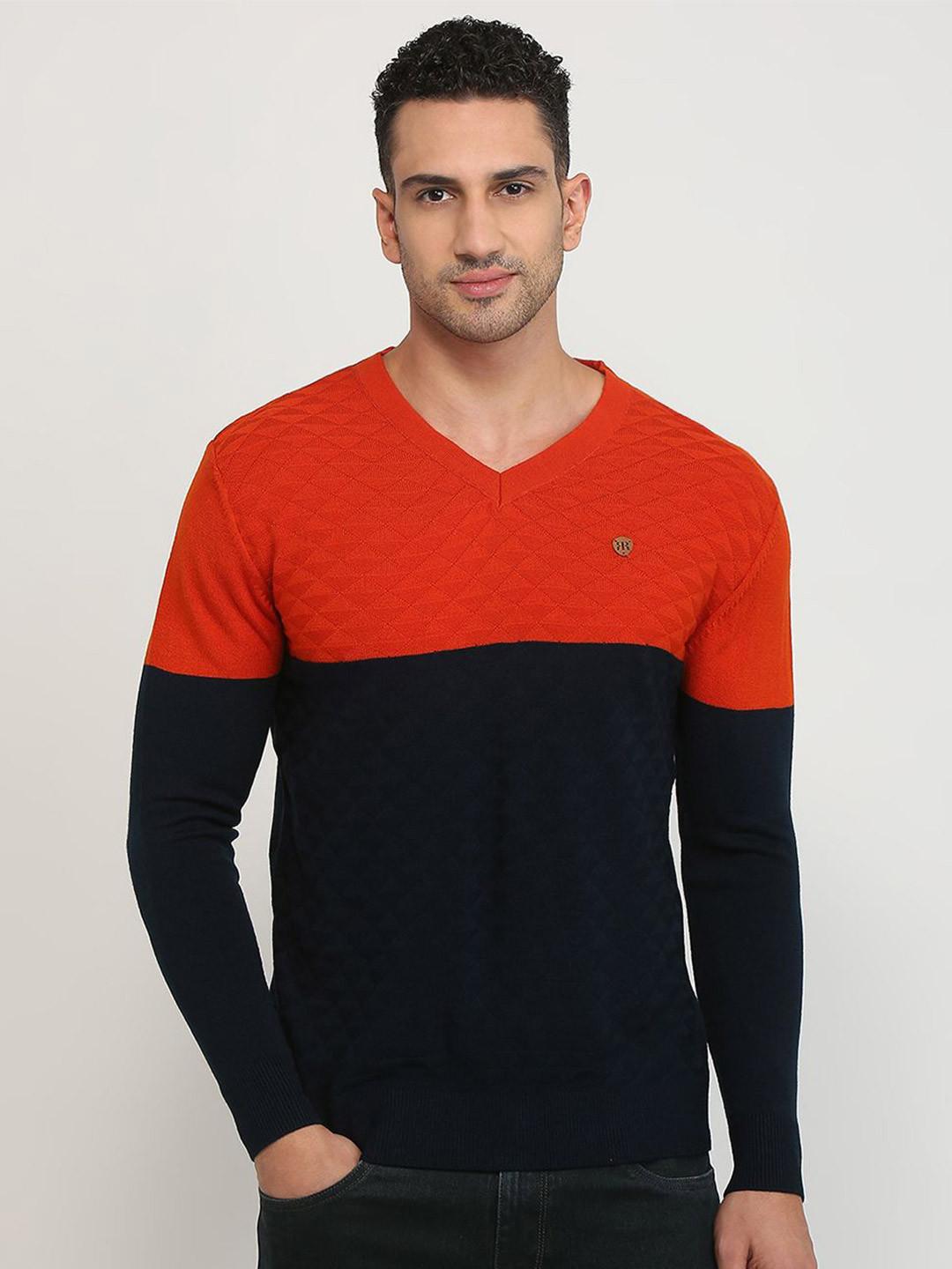 Raymond Men Colourblocked Regular Fit Pullover V Neck Sweater