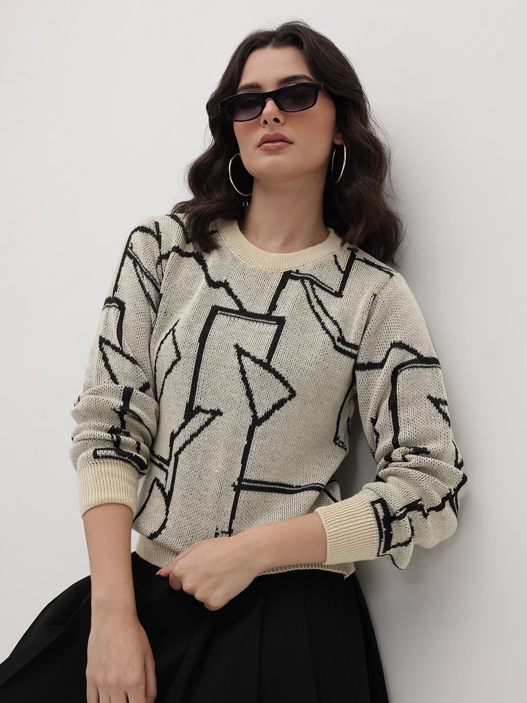 The Roadster Life Co. Abstract Self-Design Round Neck Pullover