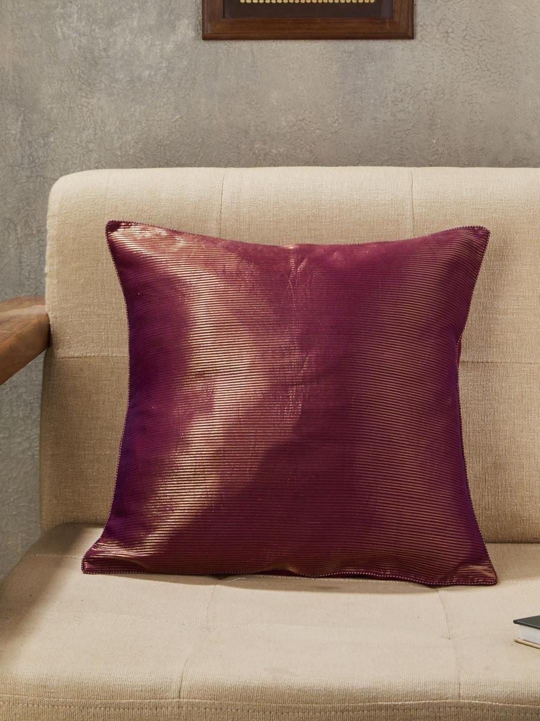 Fabindia Jalsa Magenta & Gold Toned Self Design Cotton Silk Square Cushion Cover
