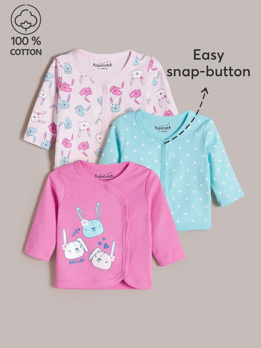 Hopscotch Girls Pack Of 3 Bunny Printed Pure Cotton T-shirts