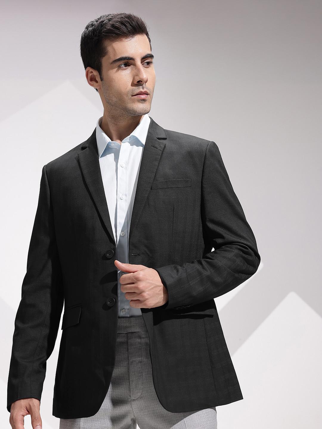 INVICTUS Slim Fit Checked Notched Lapel Single-Breasted Formal Blazers