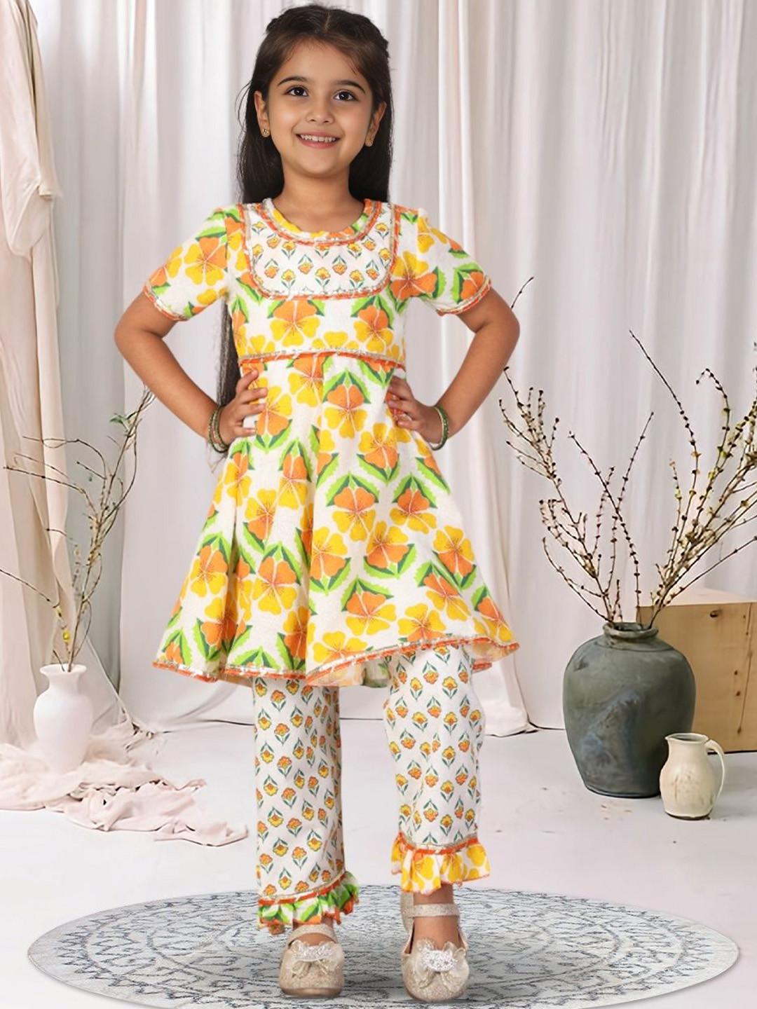 Cutiekins Girls Floral Printed Regular Gotta Patti Kurta with Trousers & With Dupatta