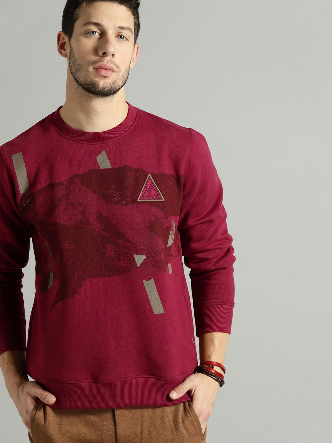 The Roadster Lifestyle Co Men Maroon Printed Sweatshirt