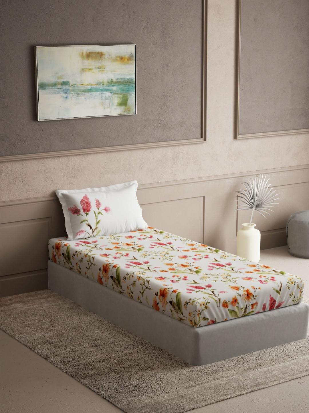 DDecor Radiance Red Printed Pure Cotton 144 TC Single Bedsheet Set 1.52 m x 2.24 m