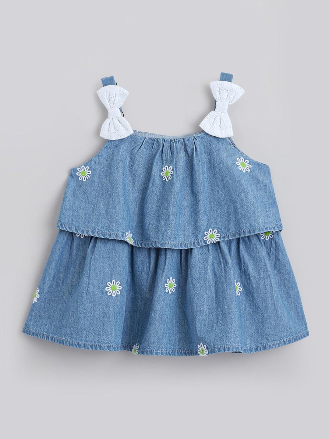 Hopscotch Pure Chambray Floral Square Neck Top