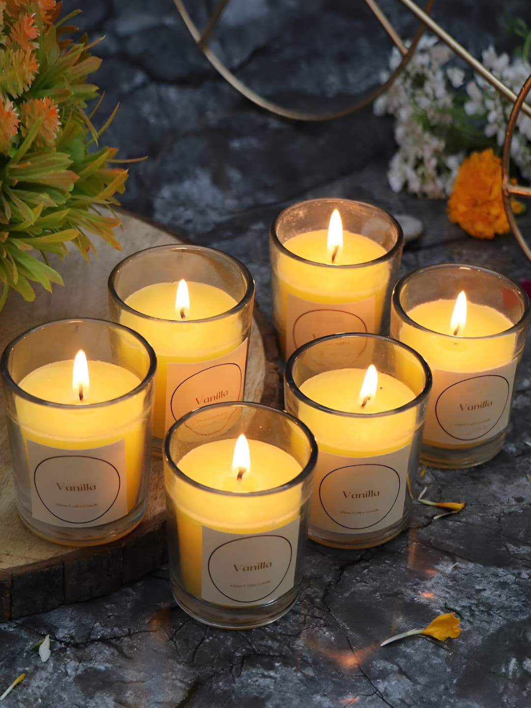 EarthCraft Set of 6 Glass Candles Votive Scented Glass Candles with Vanilla Fragrance