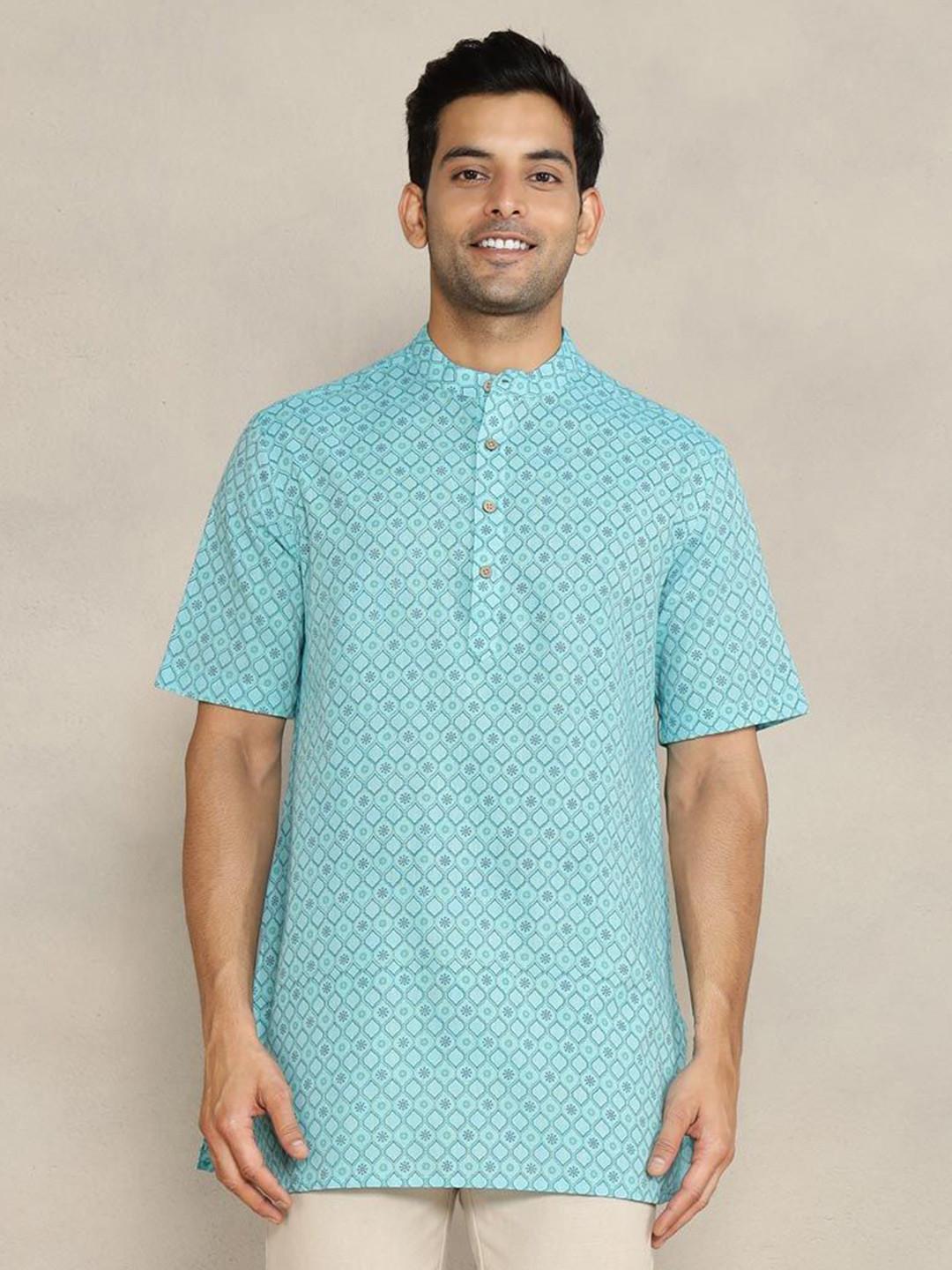 Fabindia Ethnic Motifs Printed Mandarin Collar Straight Cotton Kurta