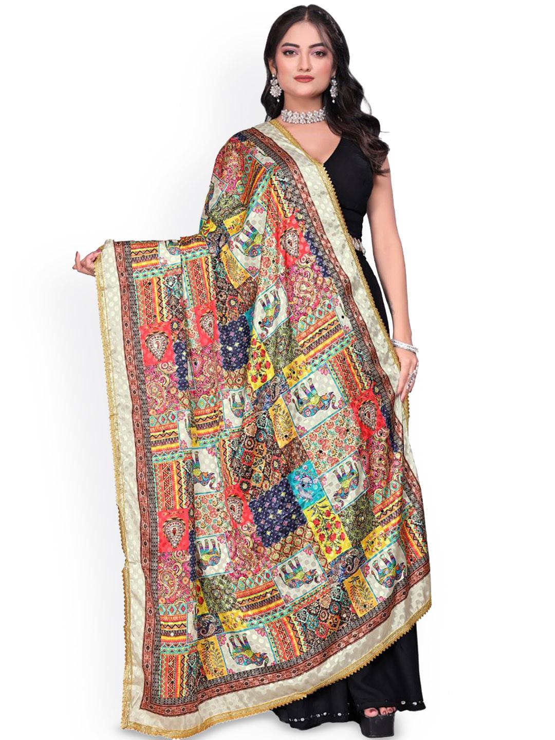 Kemza Ethnic Motifs Printed Mirror Work Dupatta