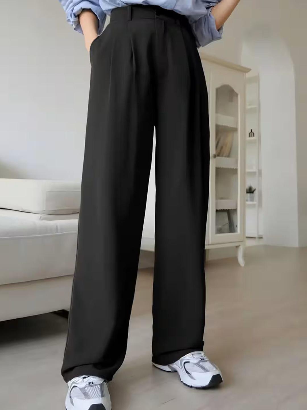 BAESD Women Relaxed Straight Wide Leg High-Rise Trousers