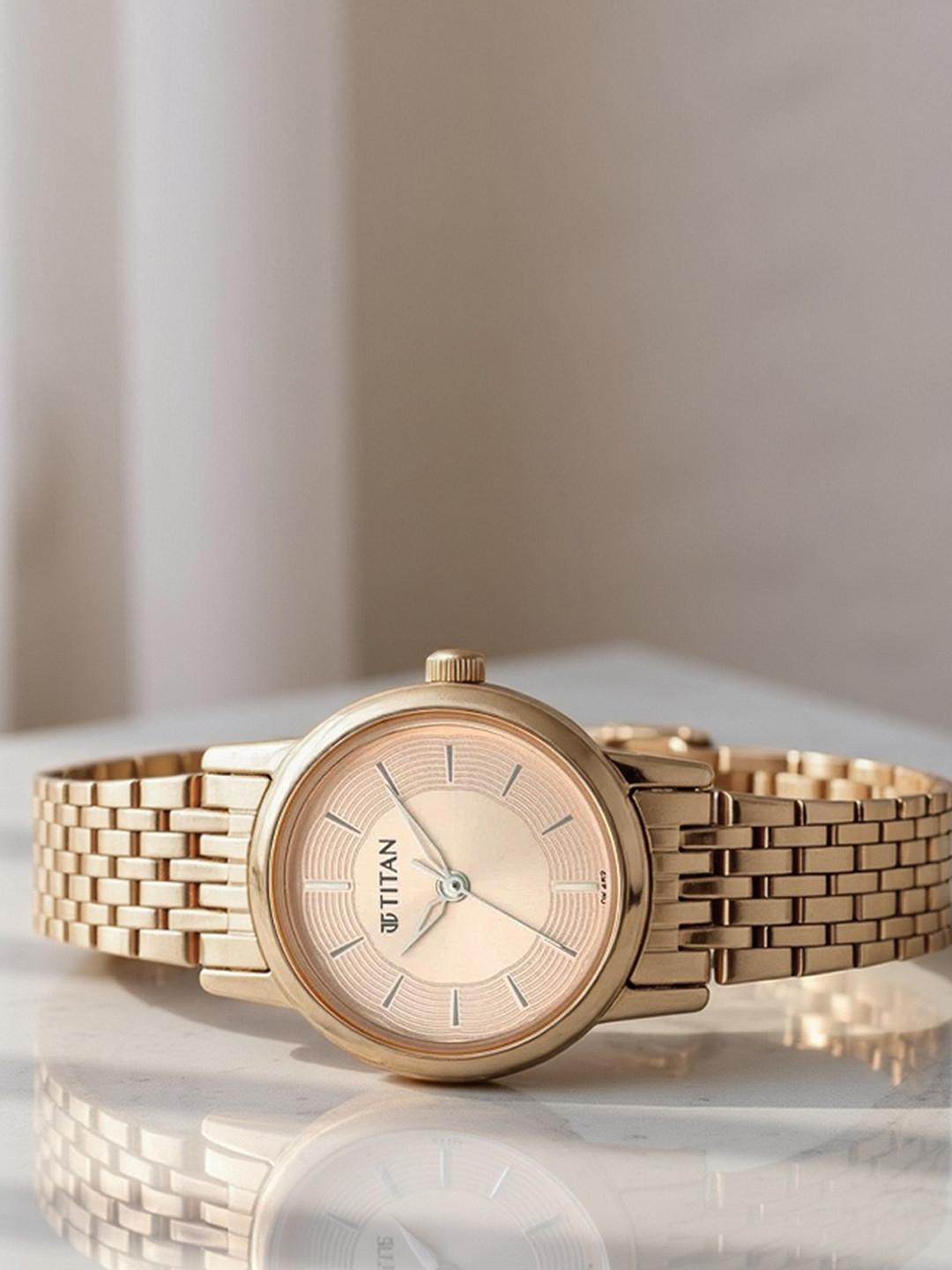 Titan Quartz Analog With Rose Gold Dial Watch For Women - Nt2593wm02