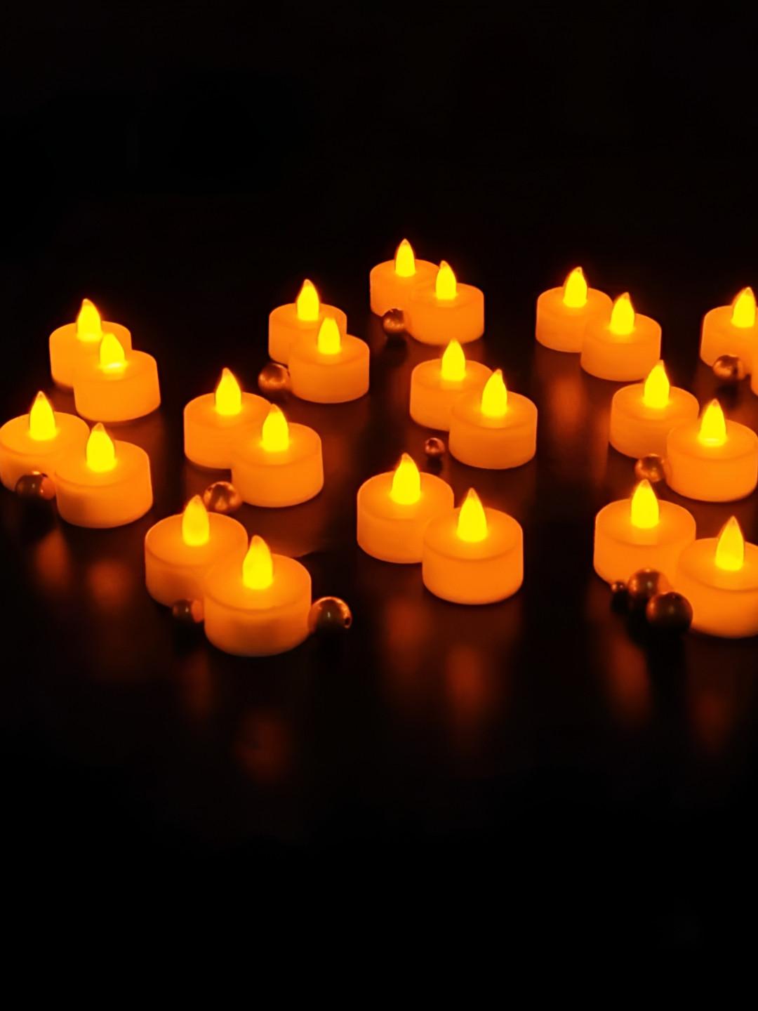 CraftVatika Yellow & White 12 Pieces Round Tea Light Candles