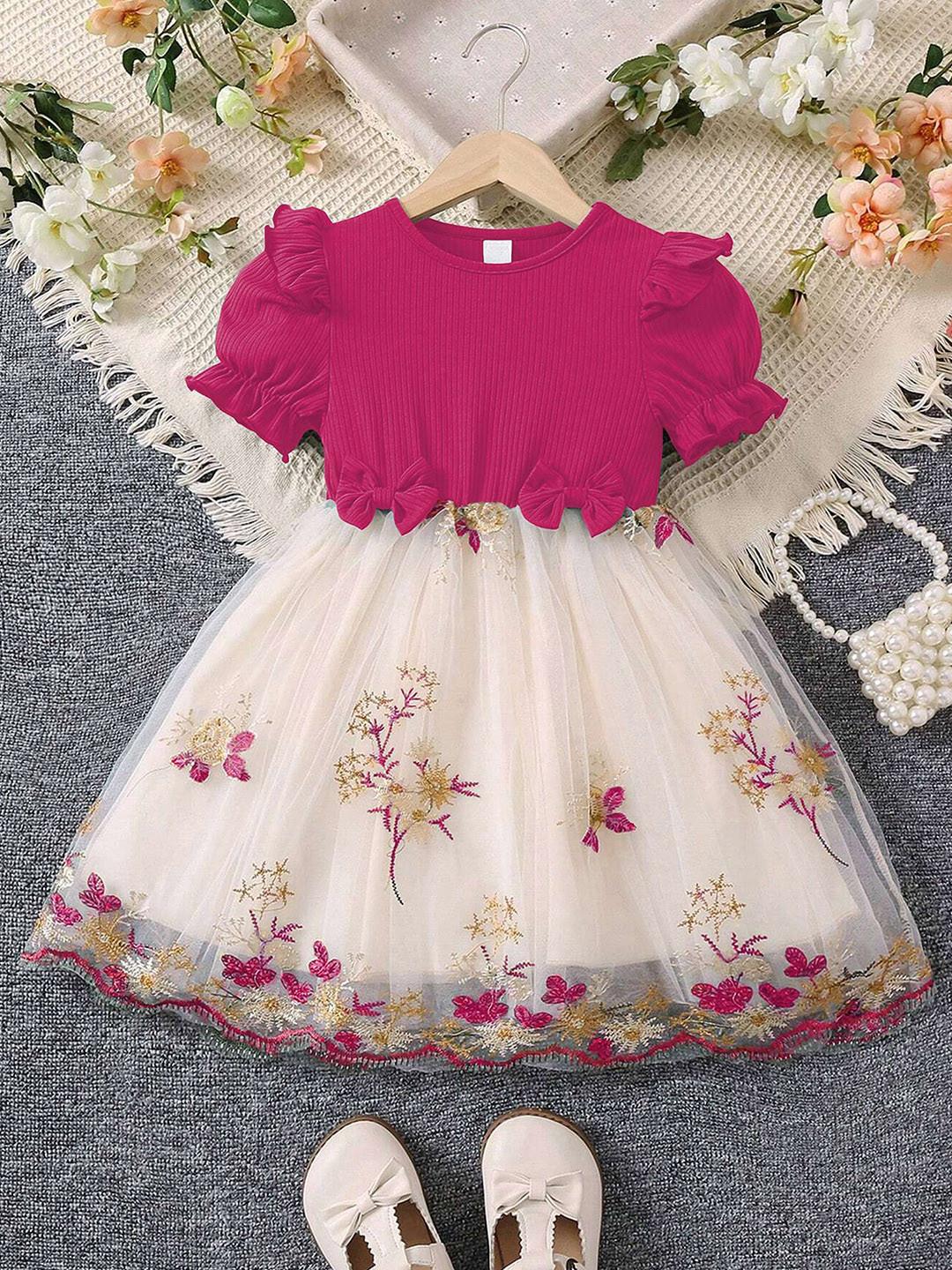 BAESD Girls Embroidered Puff Sleeve Fit & Flare Dress