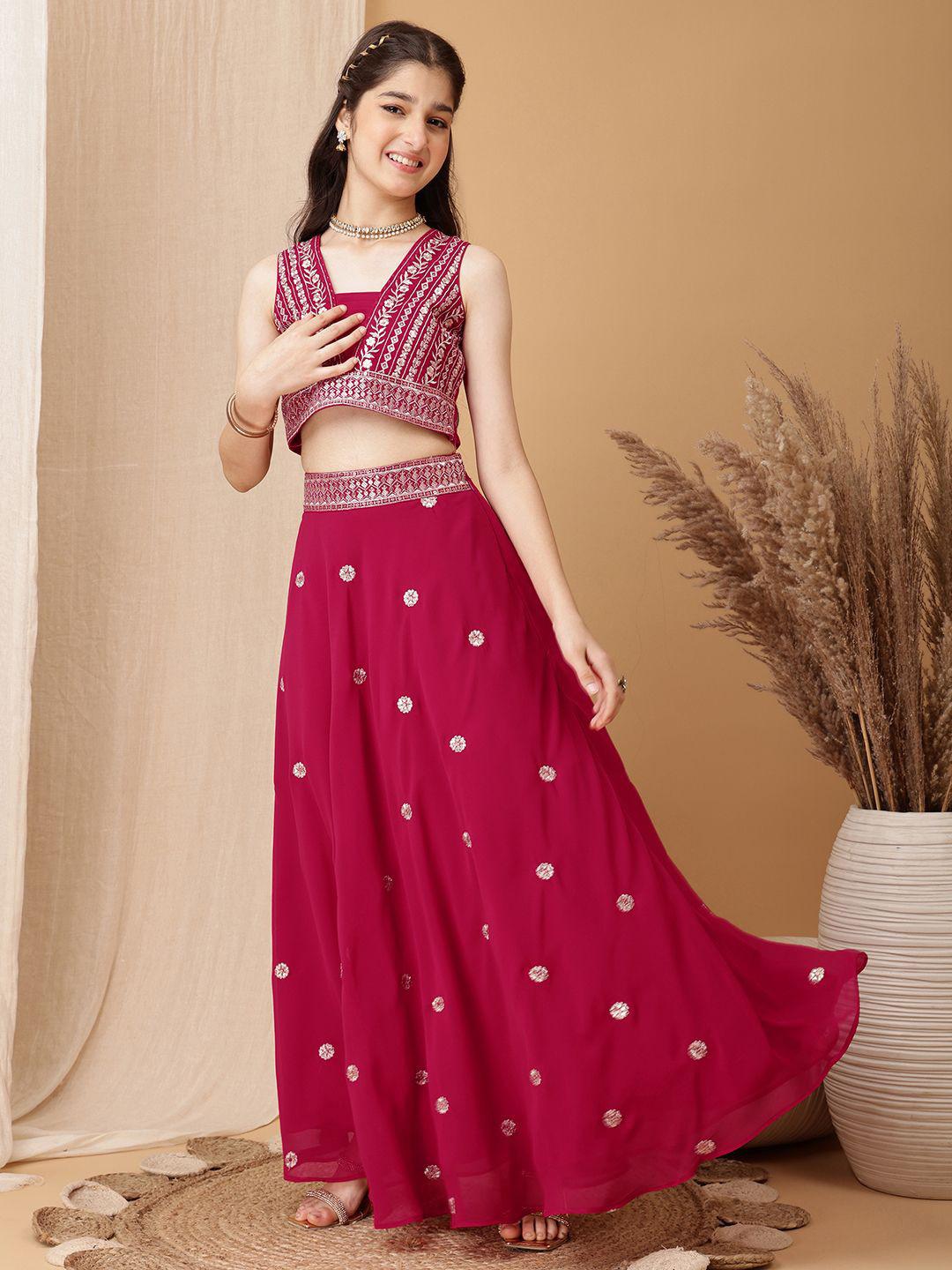 Inddus Girls Embroidered Sequinned Ready to Wear Lehenga & Blouse