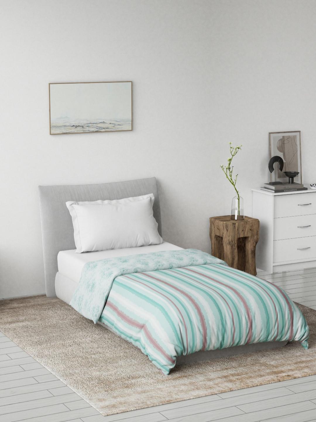 DDecor Green Striped Printed Pure Cotton Mild Winter 120 GSM Single Bed Dohar