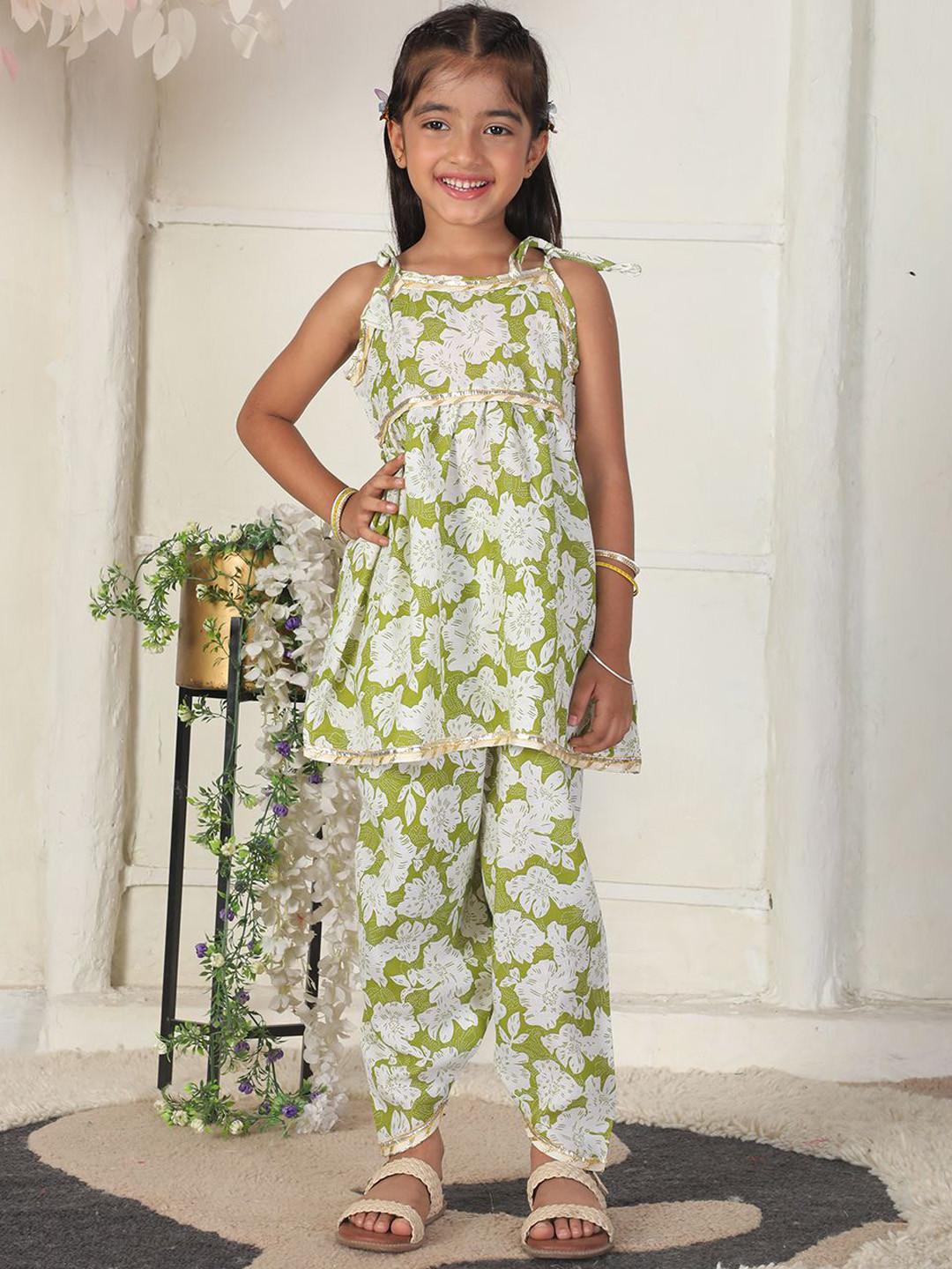 Cutiekins Girls Floral Printed A-Line Kurta with Trouser