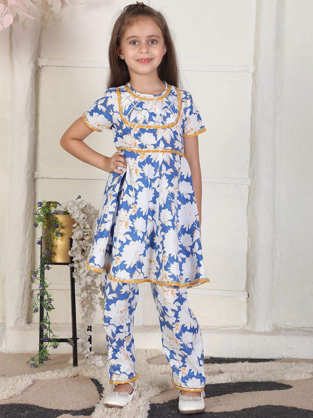Cutiekins Girls Floral Printed Regular Gotta Patti Kurta with Palazzos & Dupatta