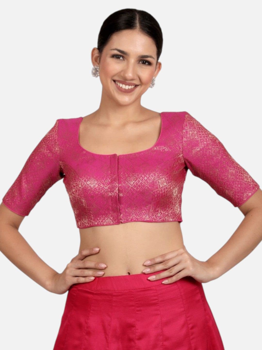 neckbook Woven Design Round Neck Brocade Saree Blouse