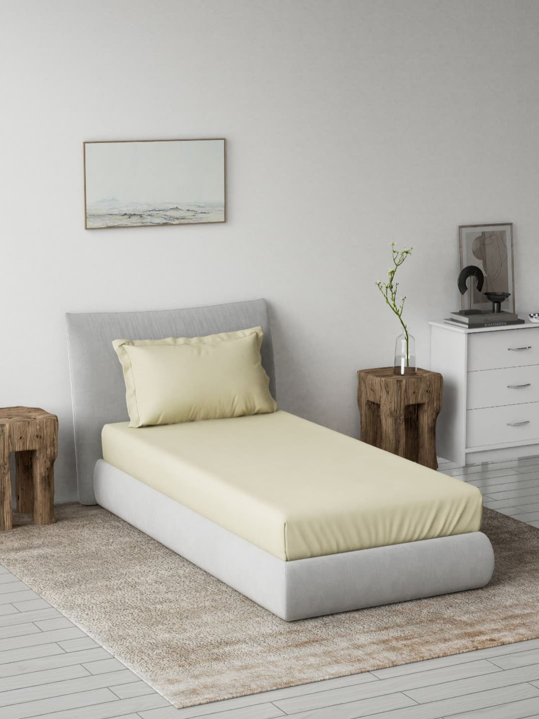 DDecor Beige 180 TC Pure Cotton Single Bedsheet - 1.52 M X 2.24 M