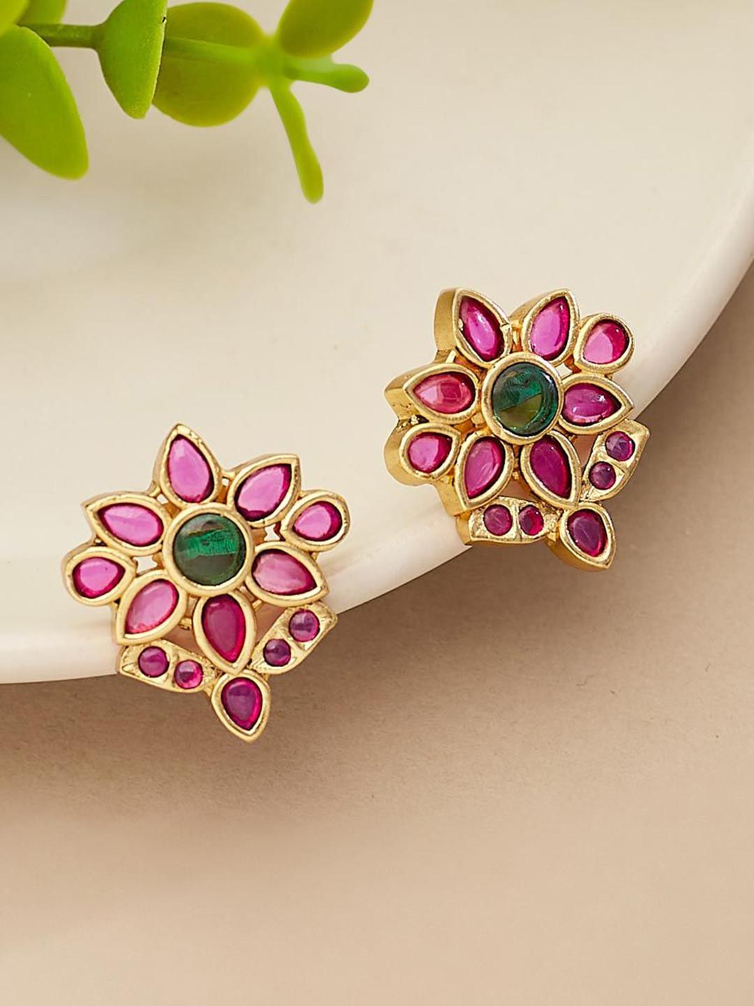 Fabindia Artificial Stones Studded Floral Shaped Studs