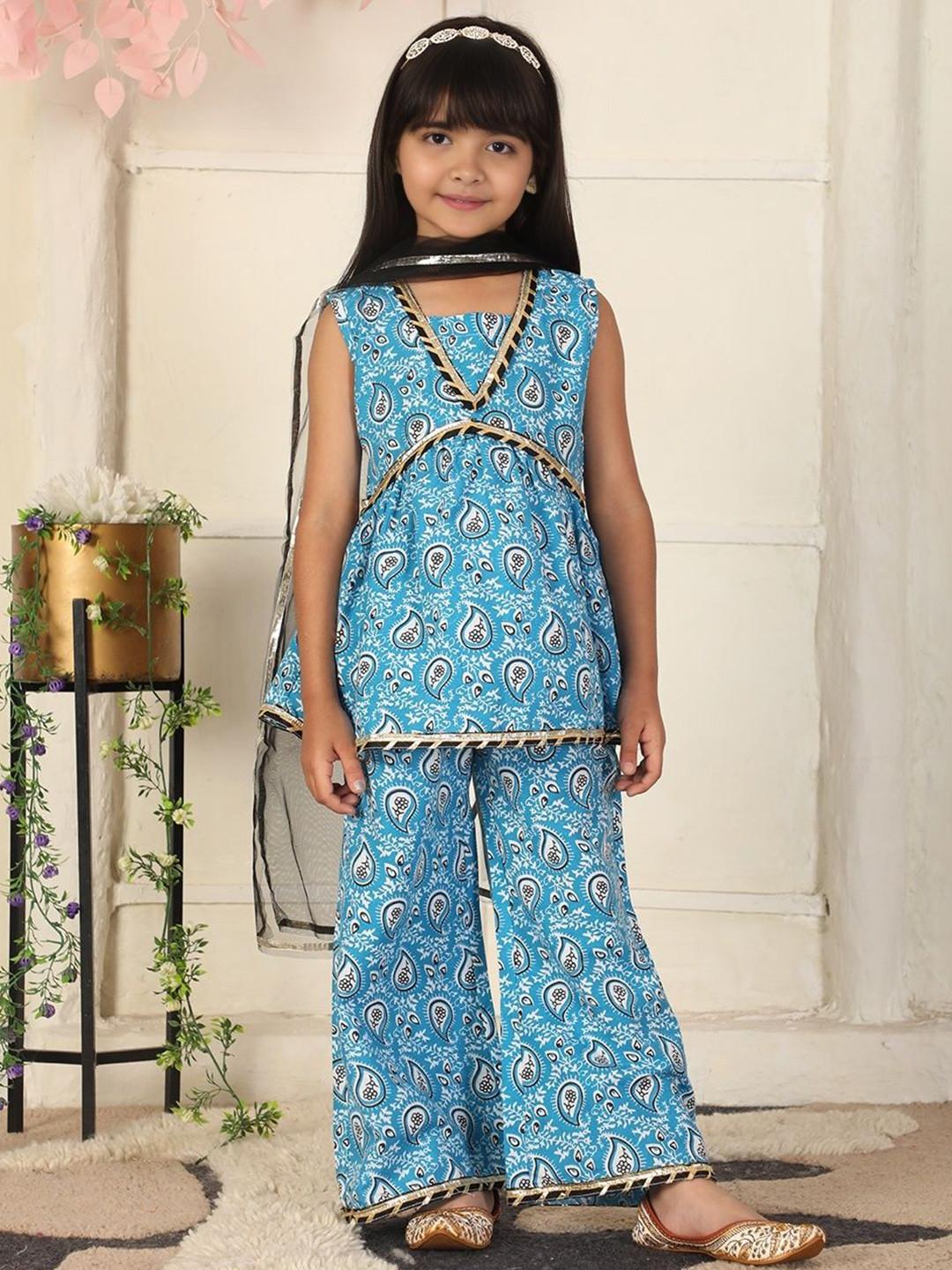 Cutiekins Girls Paisley Printed Regular Gotta Patti A-Line Kurta with Palazzos & Dupatta