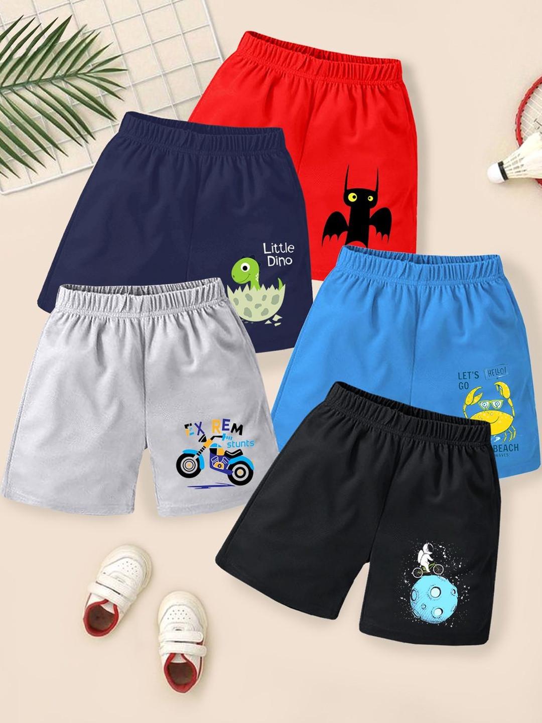 YK Boys Pack of 5 Printed Regular Fit Cotton Shorts