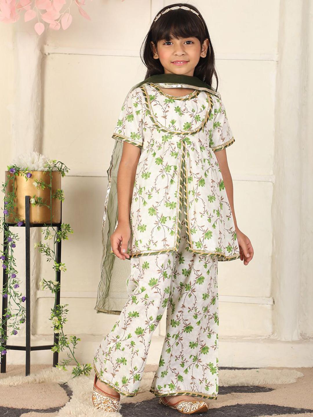 Cutiekins Girls Floral Printed Regular Gotta Patti Kurta with Palazzos & Dupatta