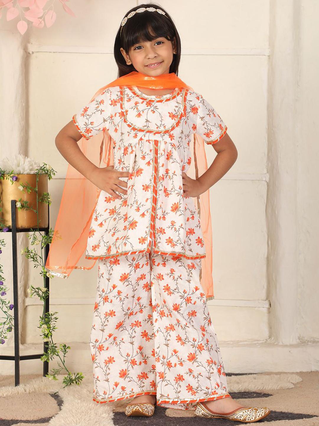 Cutiekins Girls Floral Printed A-Line Kurta with Palazzos & Dupatta