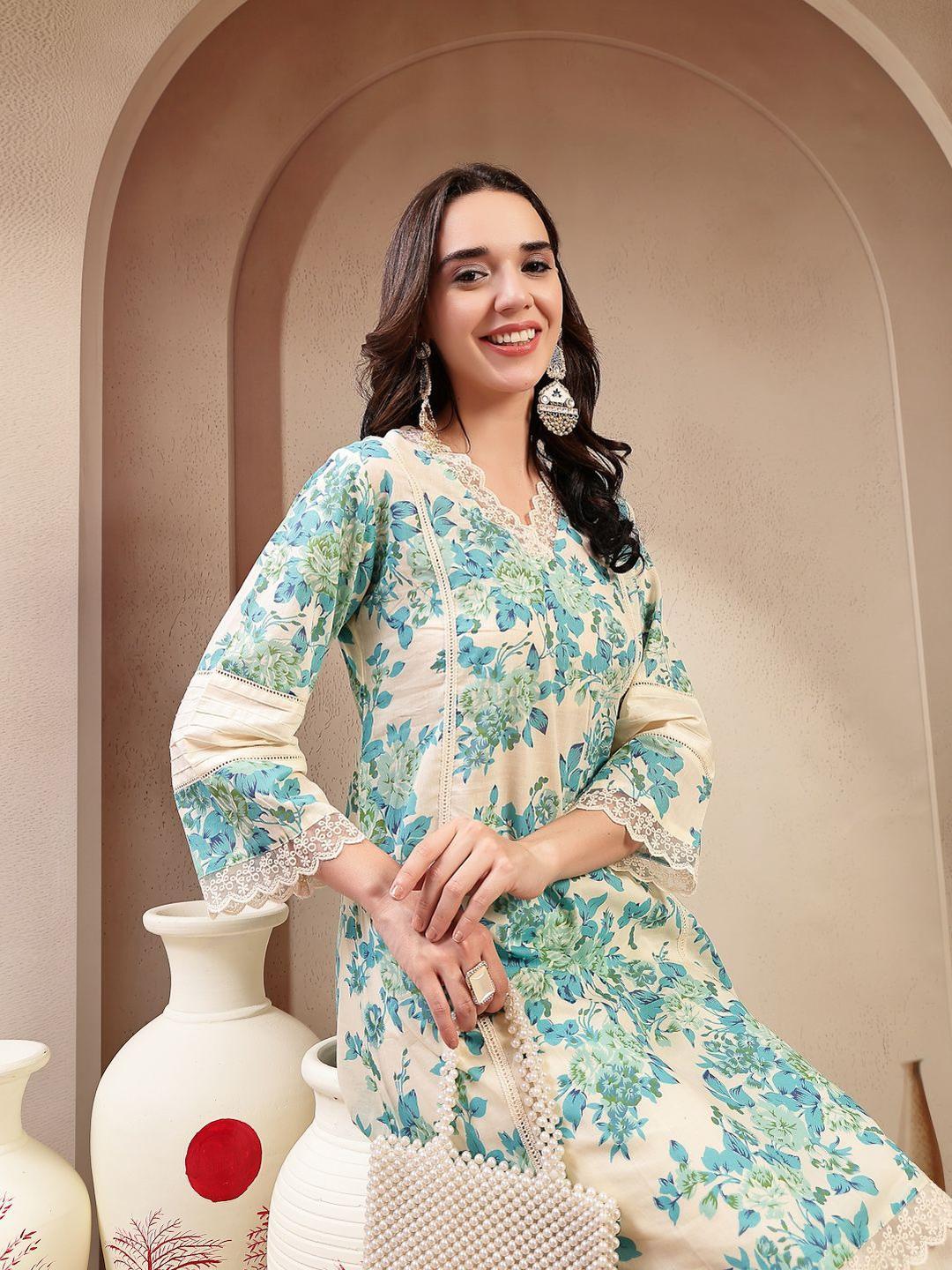 Stylum Women Printed V-Neck Cotton Tunic and Trousers Co-Ords