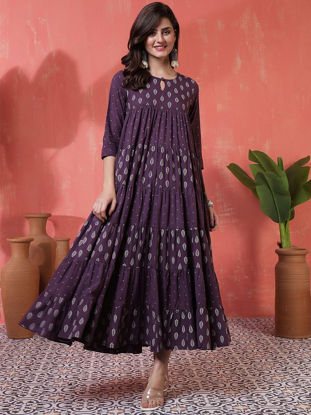 Sangria Women Ethnic Motifs Printed Daily Cotton Anarkali Kurta