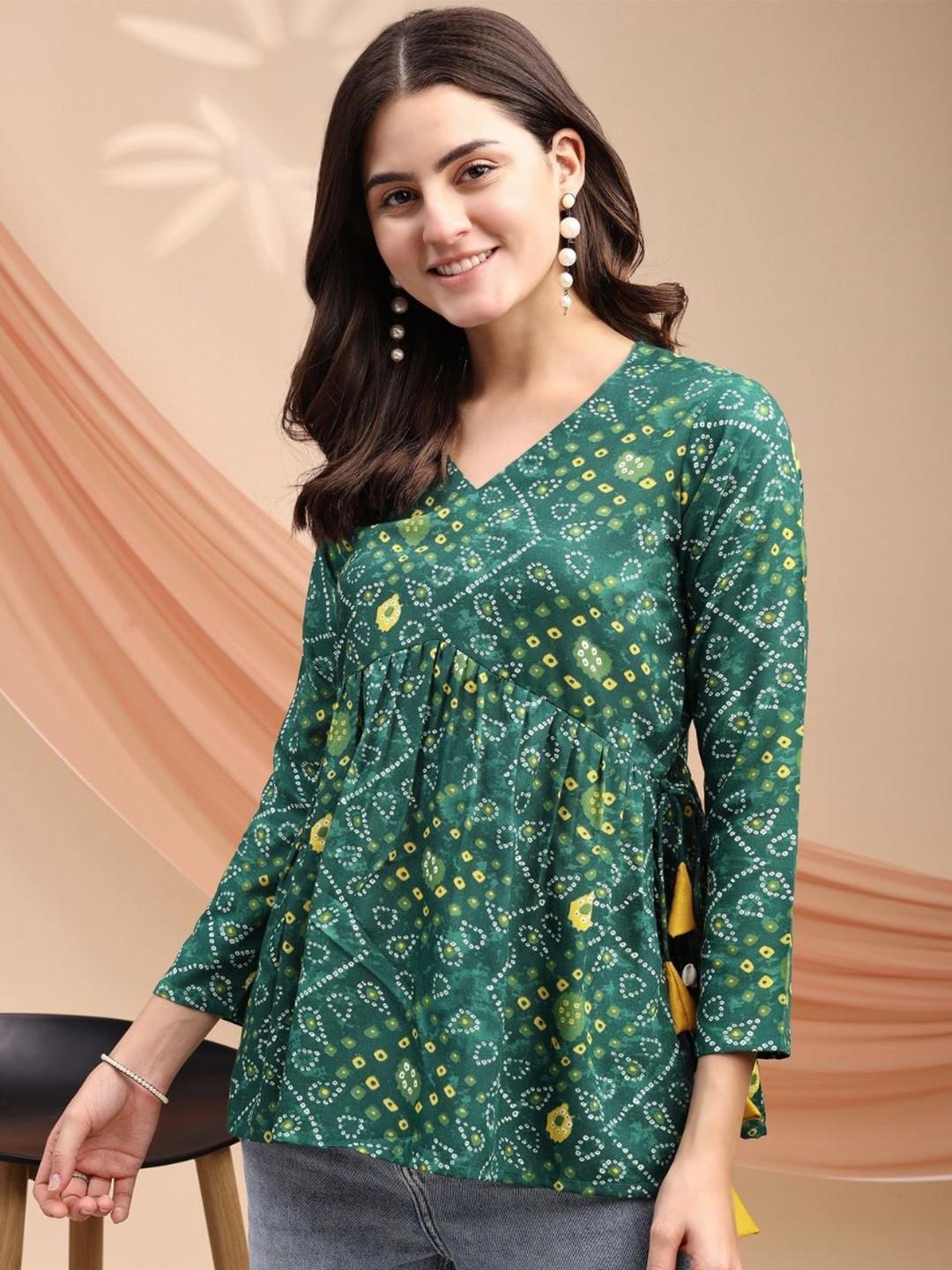 Youthnic Women Bandhani Print Peplum Kurti With Tassles and Kodi