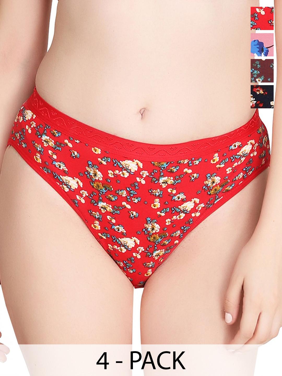 Liigne Pack Of 4 Printed Pure Cotton Basic Briefs VCPPC4656-XS