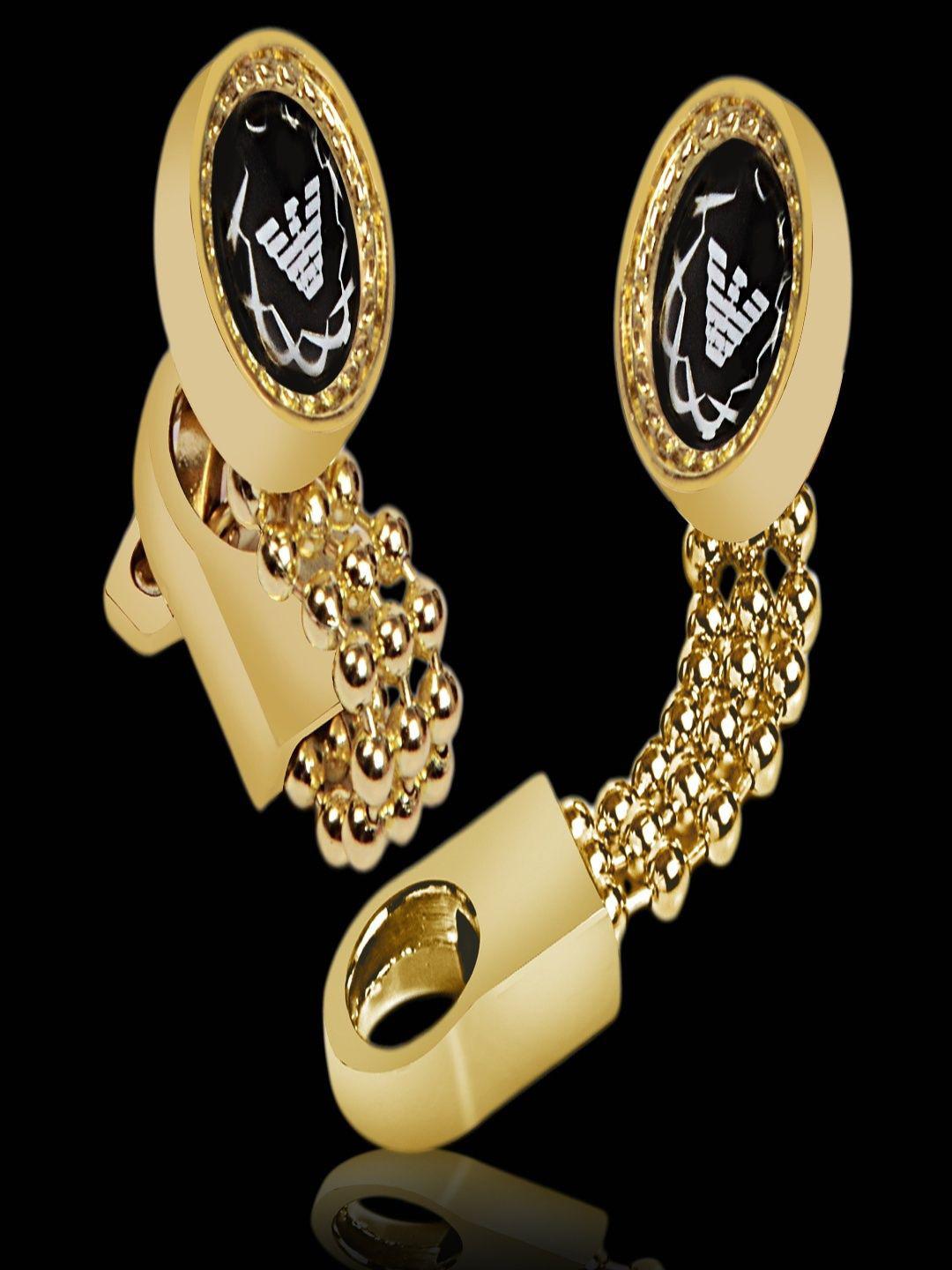 Curren Gold-Plated Round Printed Cufflink