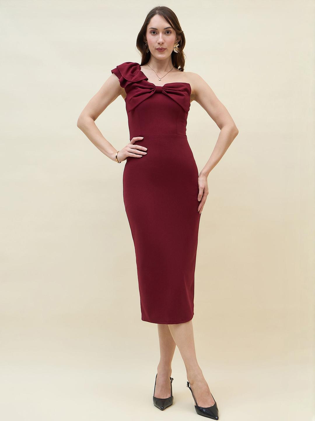 aayu One Shoulder Bodycon Midi Dress