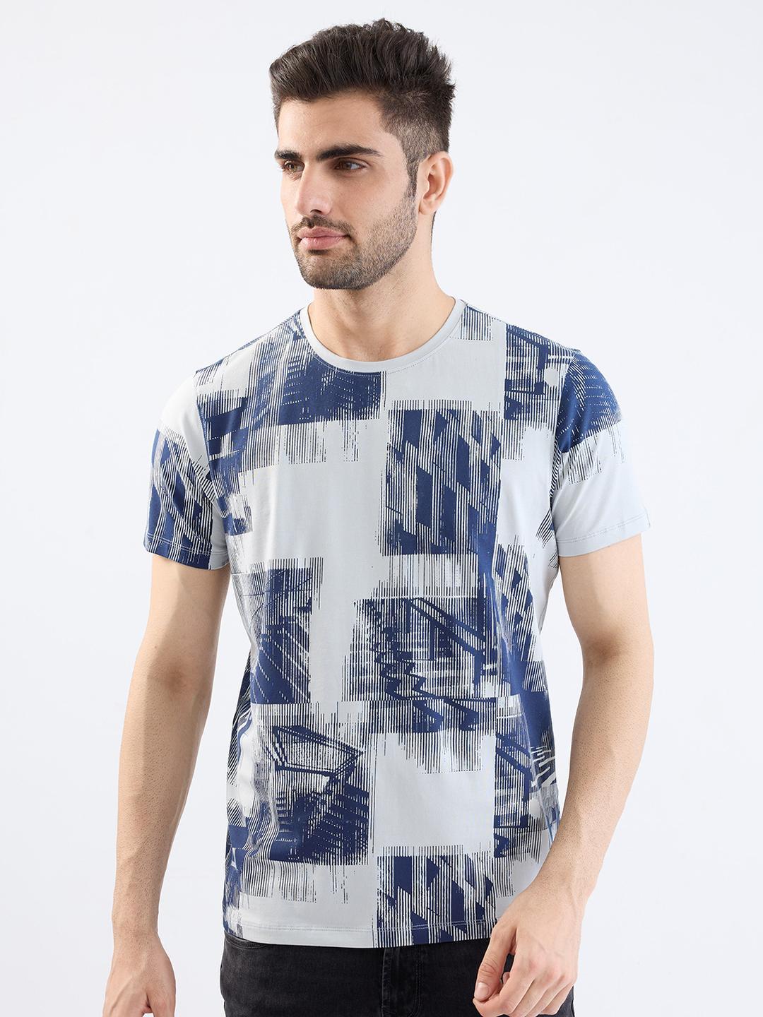 SPYKAR Men Grey Pure Cotton Tshirts