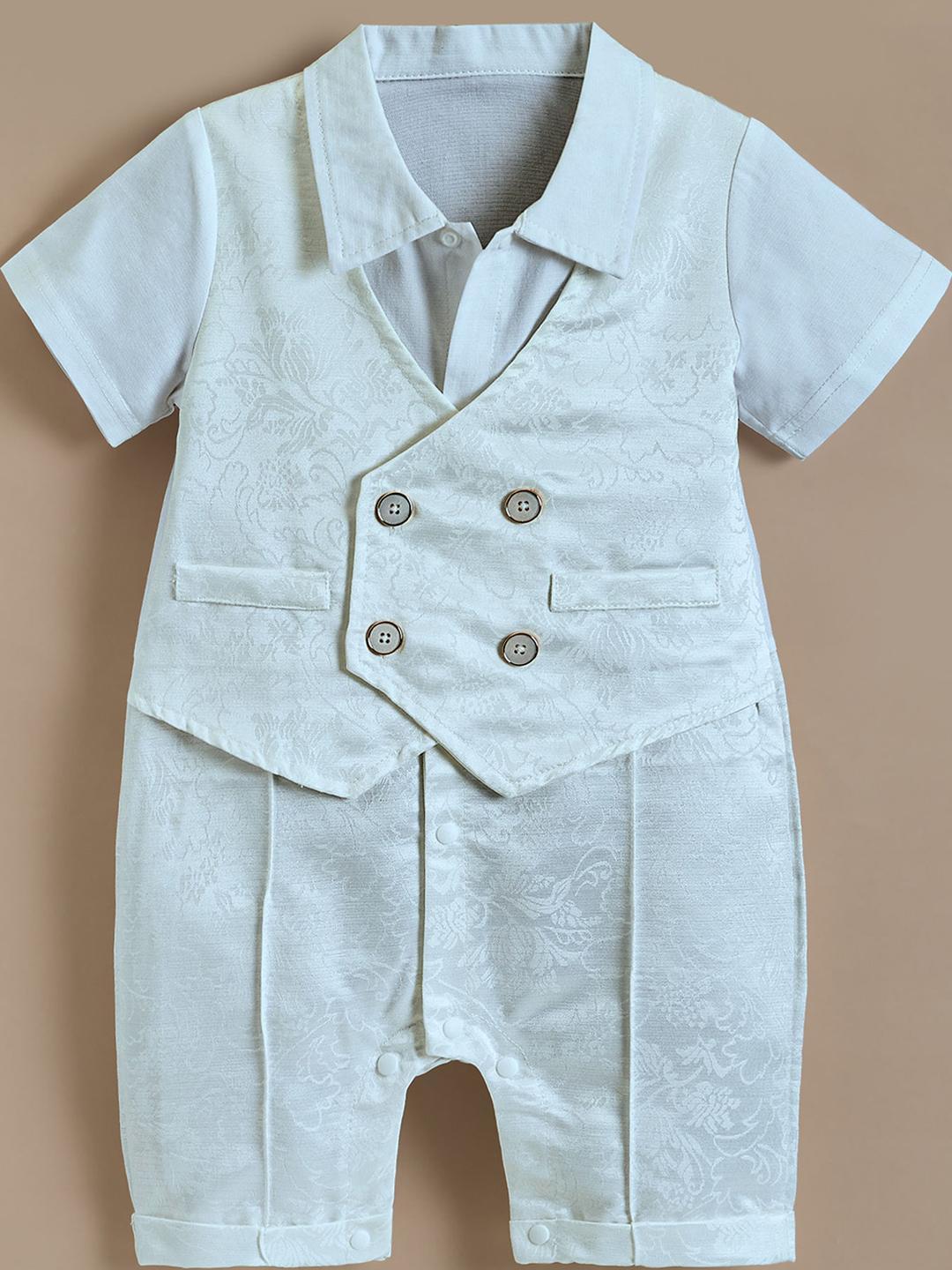 Hopscotch Kids White Classic Textured Romper