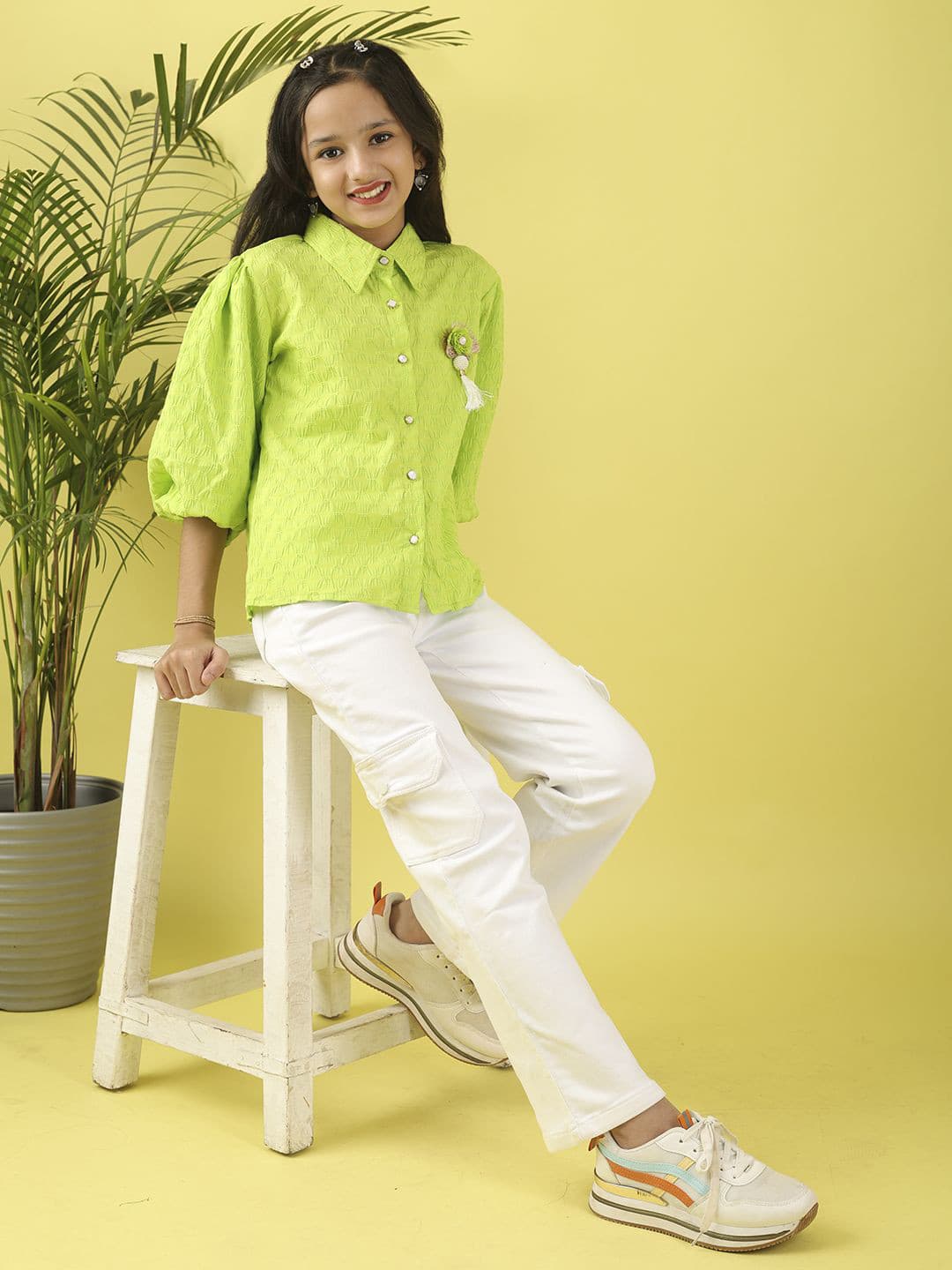 BAESD Girls Puff Sleeves Shirt Style Top