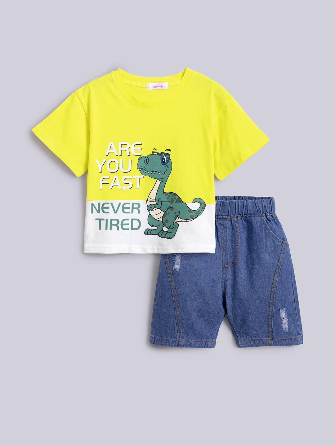 Hopscotch Pure Cotton Printed T-Shirt with Shorts