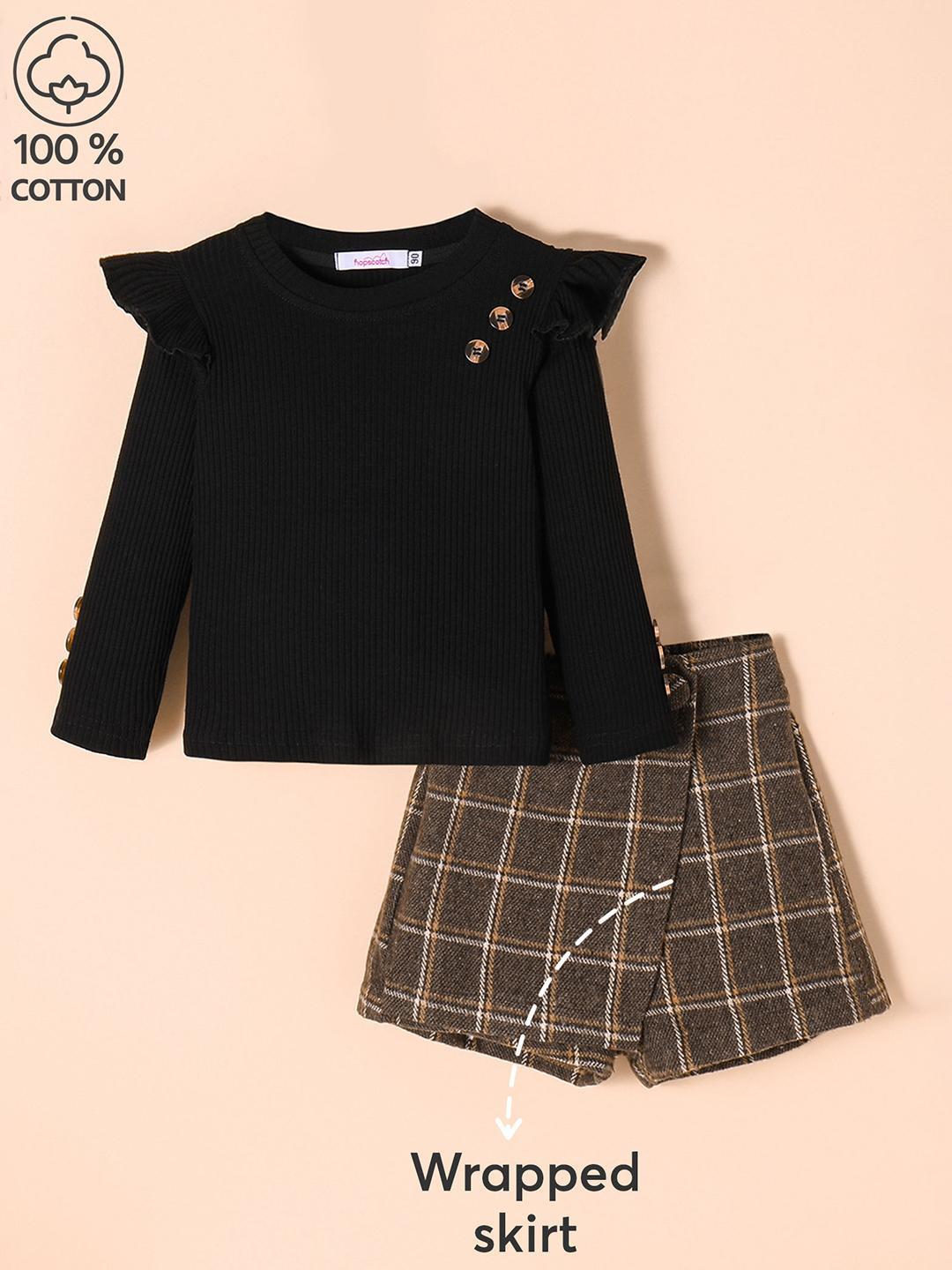 2-Pc Checkered Blouse & Shorts