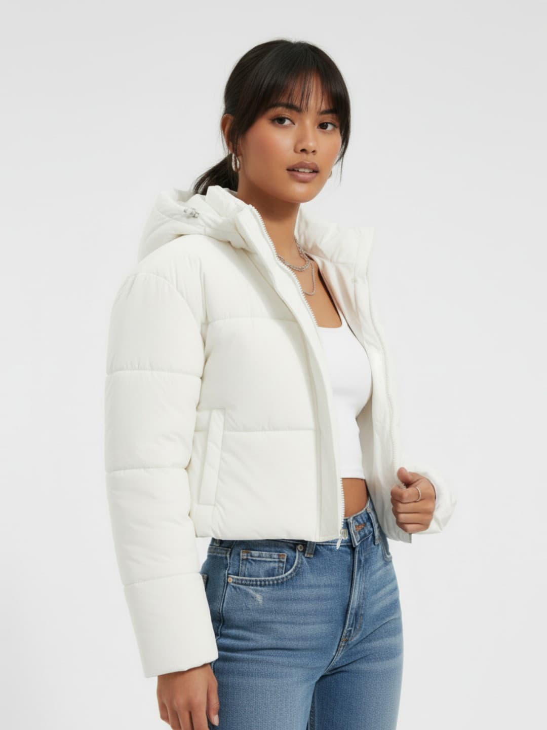 glitchez Crop Hooded Puffer Jacket