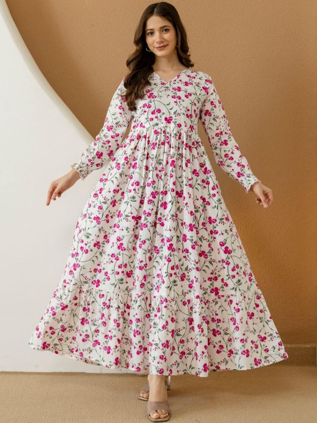 DAEVISH Floral Print Fit & Flare Maxi Dress