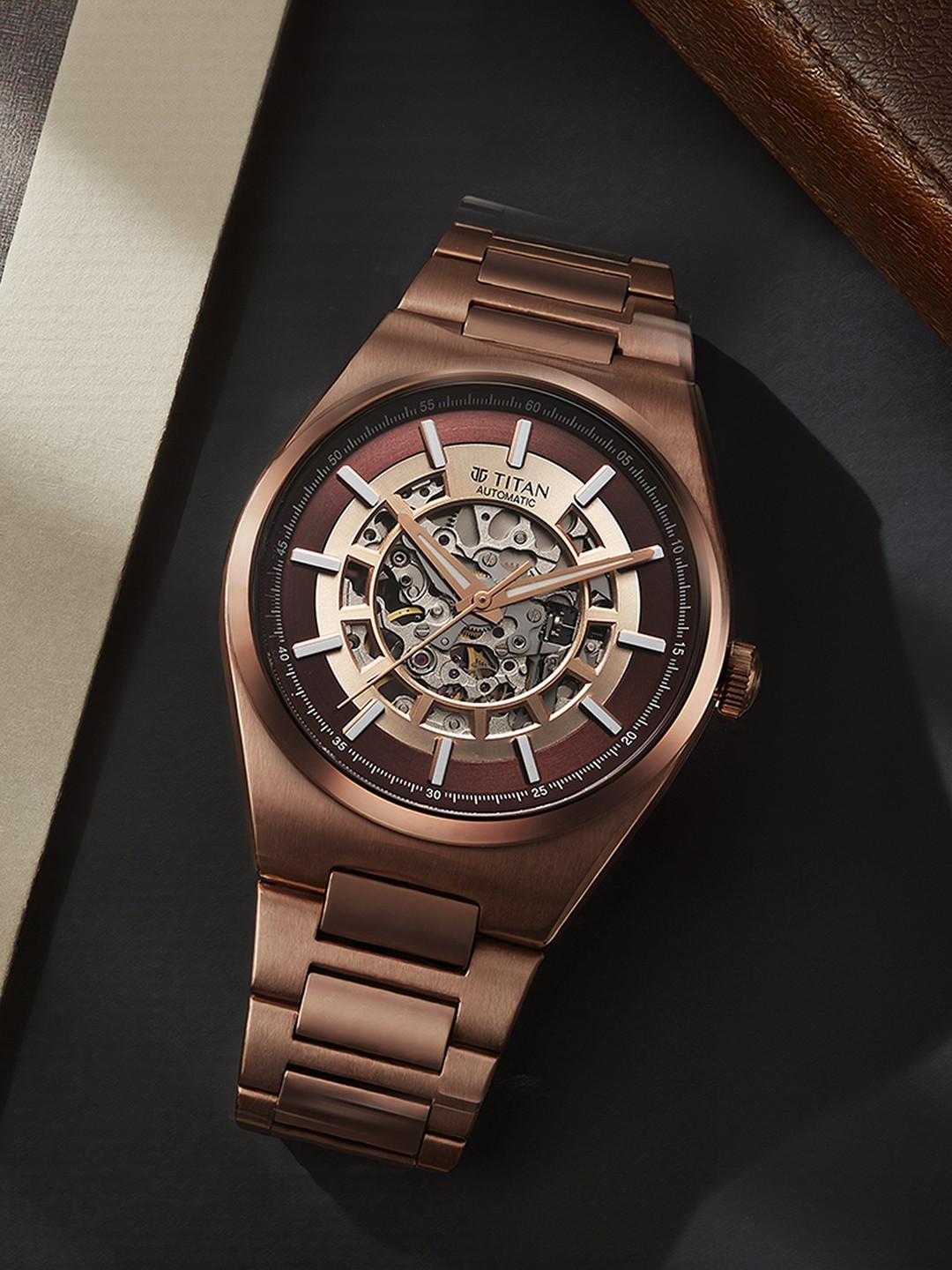 Titan Men Skeleton Dial & Stainless Steel Straps Analogue Automatic Motion Powered Watch