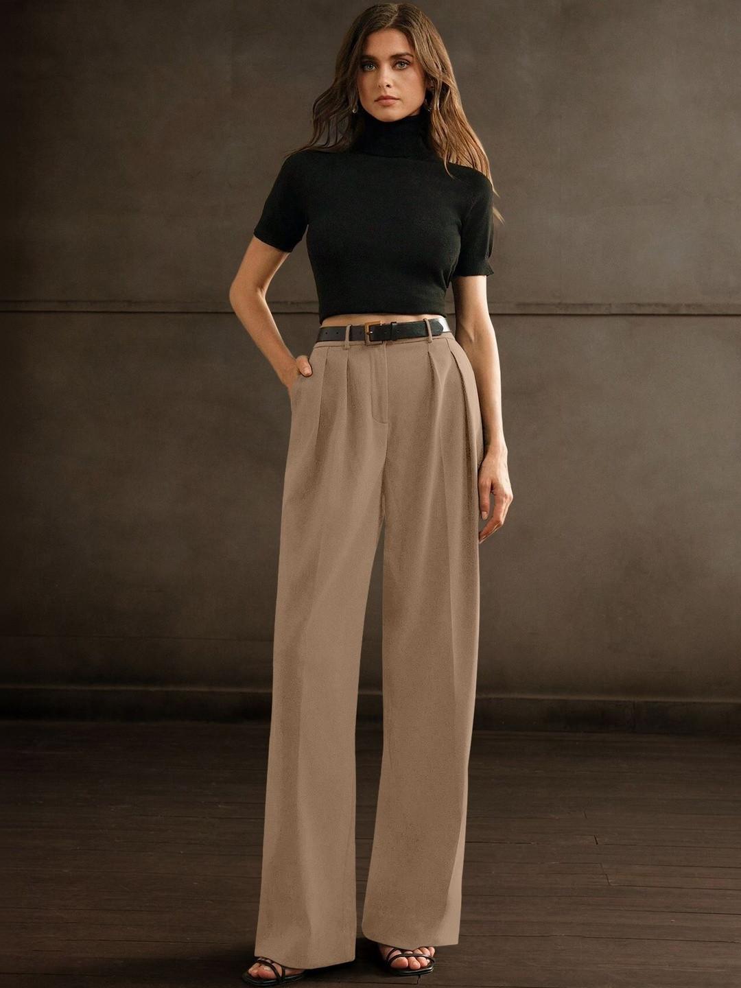 GENZILOOKS Women High-Rise Pleated Trousers