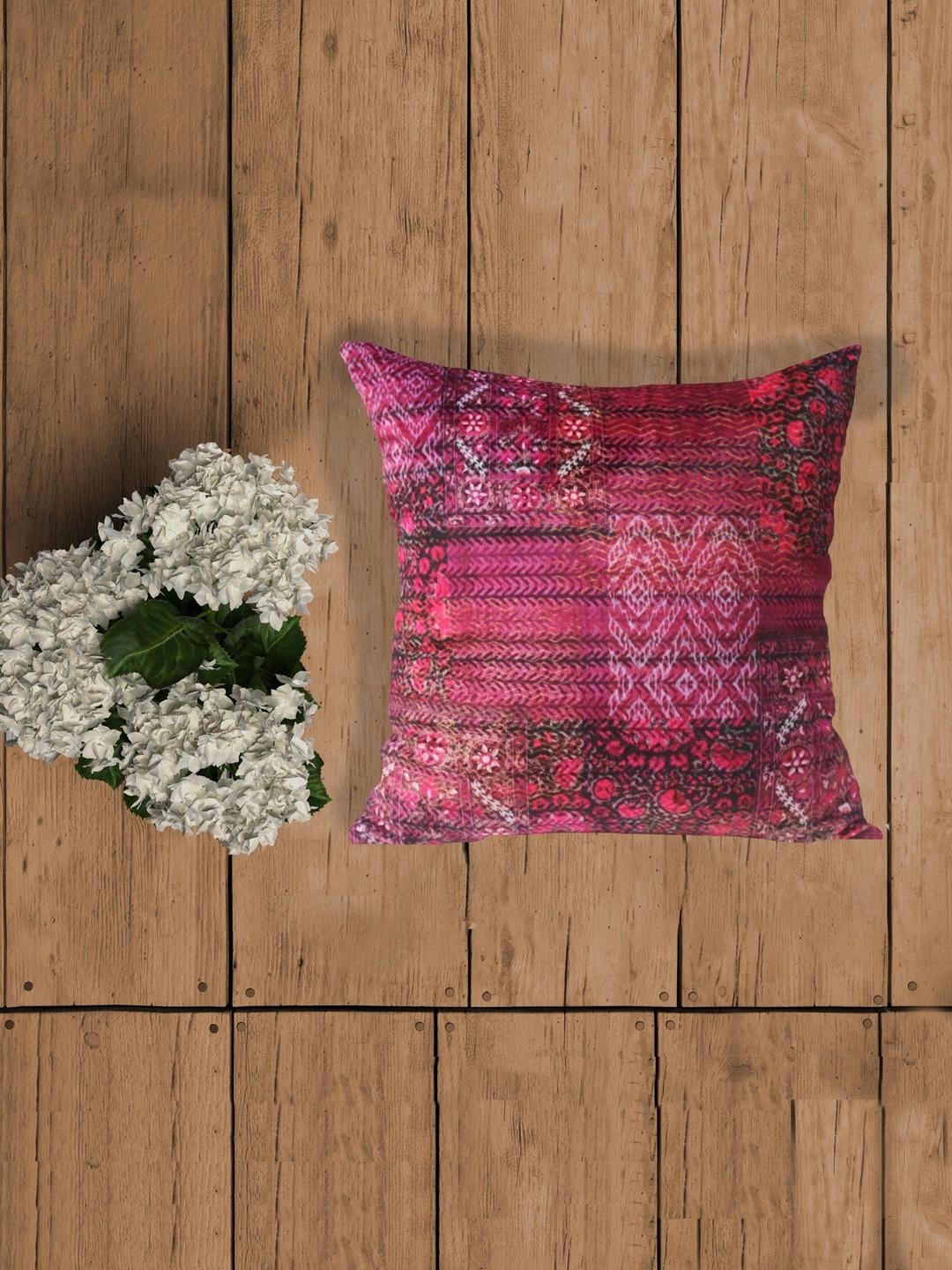 ZEBA Pink Ethnic Motifs Velvet Square Cushion Covers