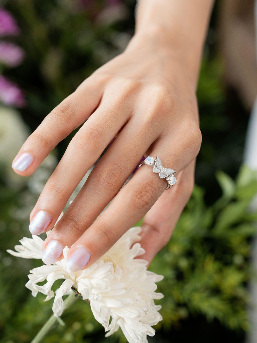 SHAYA Rhodium-Plated Sterling Silver Cubic Zirconia-Studded Finger Butterfly Ring